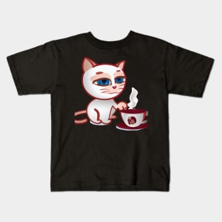 Cat drinks qahwa Kids T-Shirt